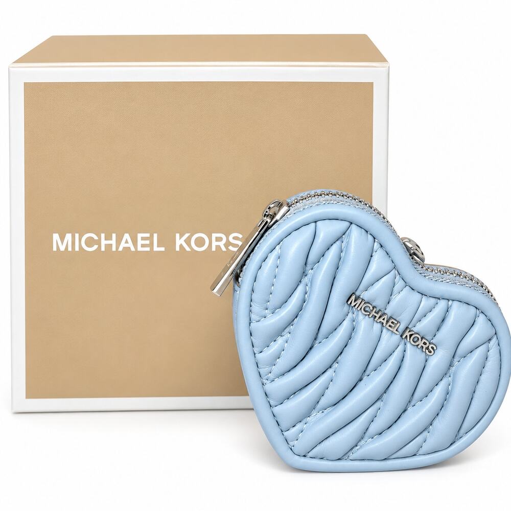 Michael Kors Jet Set Travel Matelassé Heart Coin Pouch Pale Ocean NWT + Gift Box